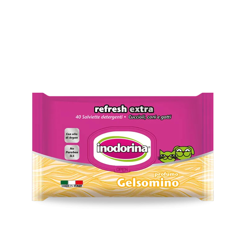 Серветки вологі для собак і котів Inodorina Refresh extra з ароматом жасмину, 40 шт