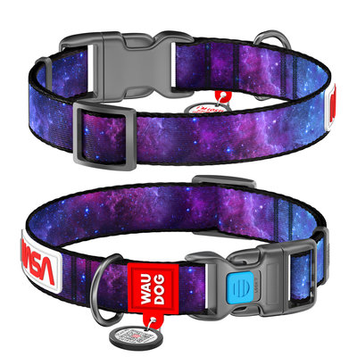 Нашийник нейлоновий WAUDOG Nylon з QR паспортом, малюнок "NASA21"