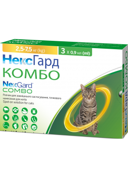 NexGard Combo - Краплі протипаразитарні на холку від бліх, кліщів та гельмінтів для котів 2,5-7.5 кг