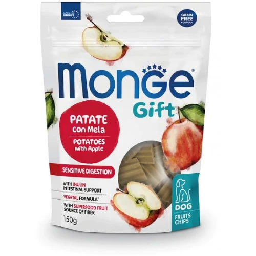Ласощі Monge Gift Dog Fruit Chips Sensitive digestion для собак з чутливим травленням, картопля з яблуком, 150 г