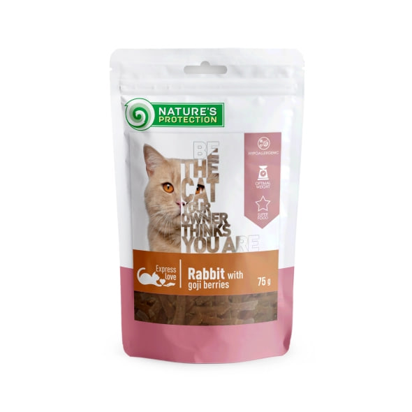 Ласощі для котів, снеки з кролика з ягодами годжі, Nature's Protection snack for cats with rabbit and goji berries, 75г