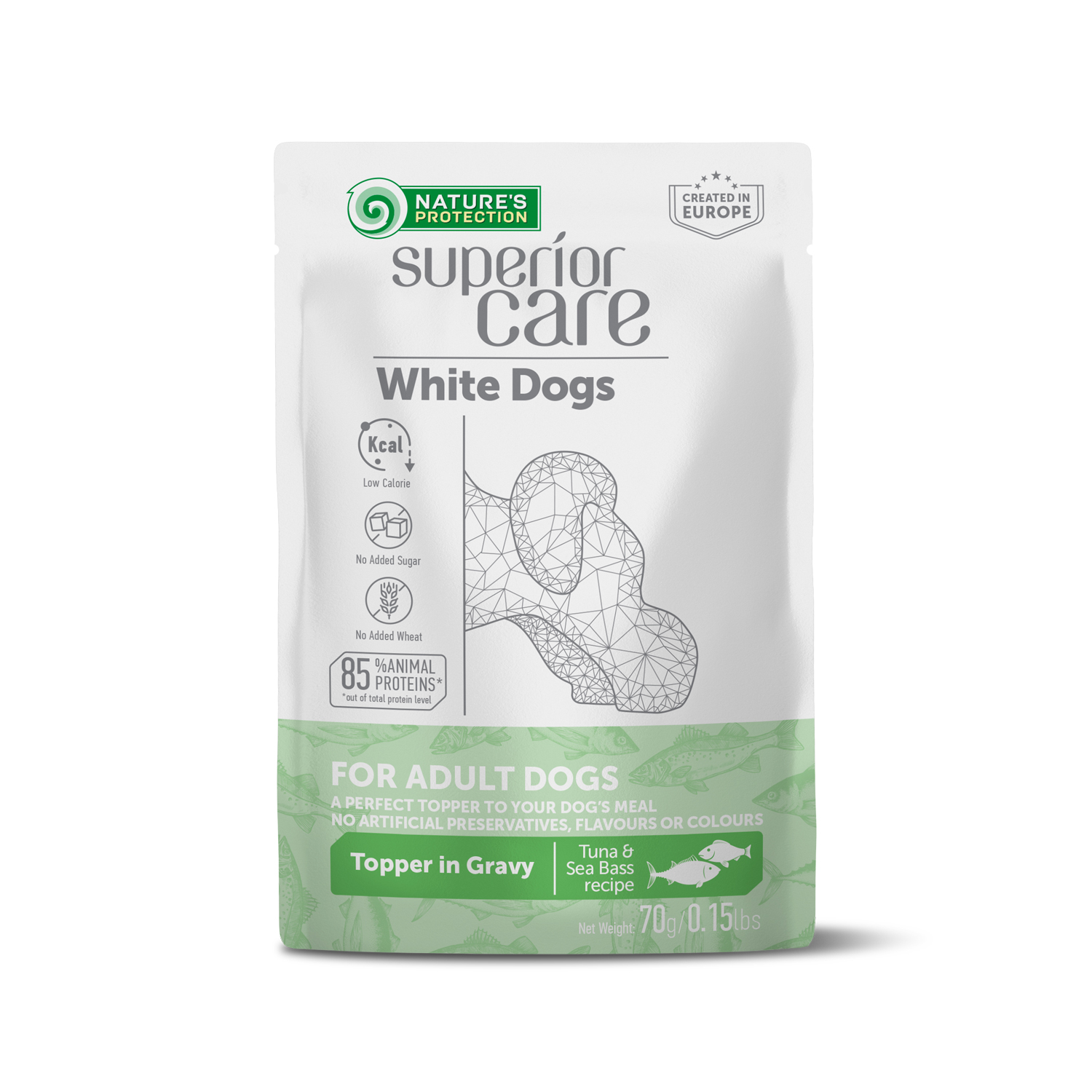 White Dogs Adult All Breeds with Tuna and Sea Bass, вологий корм з тунцем та морським окунем для дорослих собак усіх порід з білою шерстю, 70 г