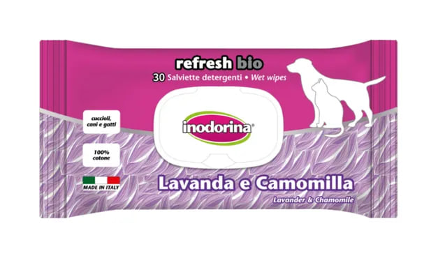 Серветки вологі для собак і котів Inodorina Refresh Bio Lavander & Chamomile з ароматом лаванди та ромашки, 30 шт