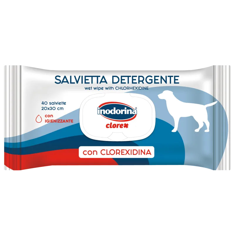 Серветки вологі для собак і котів дезинфікуючі Inodorina Refresh Clorexidina з хлоргексидином, 40 шт