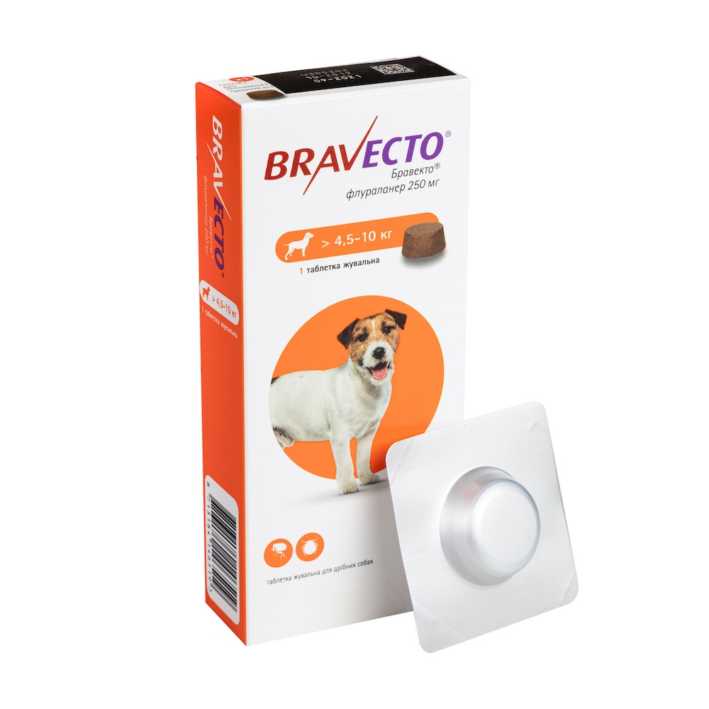 Bravecto від бліх і кліщів для собак з вагою 4,5-10 кг