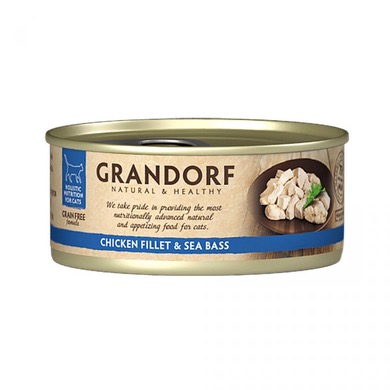 GRANDORF Консерви для кішок "Куряча грудка з сибасом", 70 г