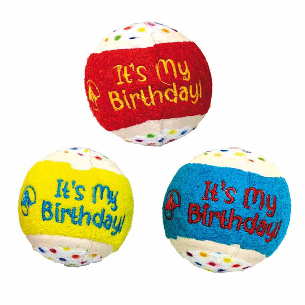 Іграшка для собак CROCI Its My Happy Birthday М'яч тенісний різнокольоровий для вечірок, 6,5 см, 3шт