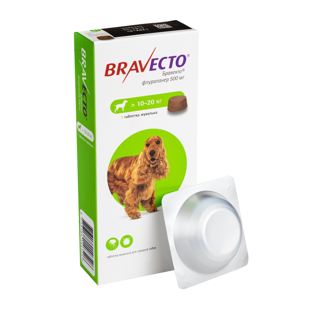 Bravecto від бліх і кліщів для собак з вагою від 10 до 20 кг
