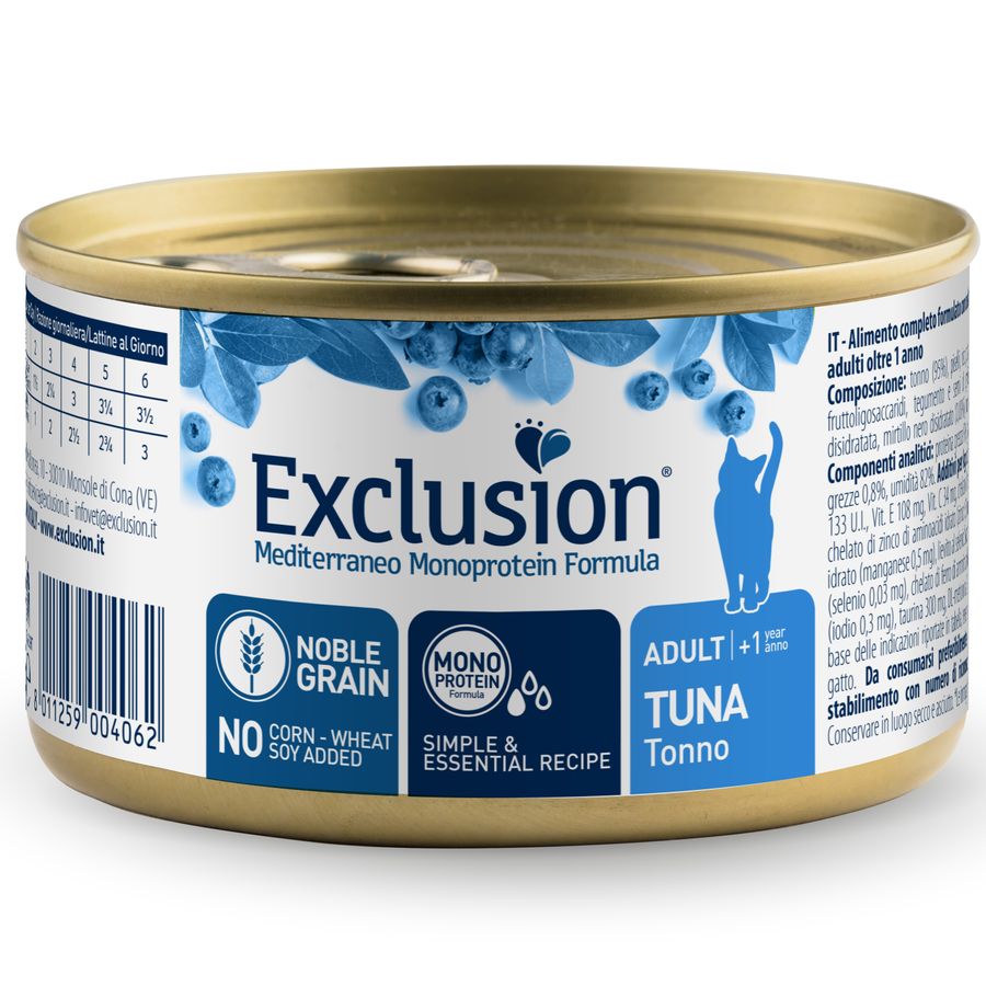Вологий монопротеїновий корм для дорослих котів Exclusion з Тунцем 85 гр