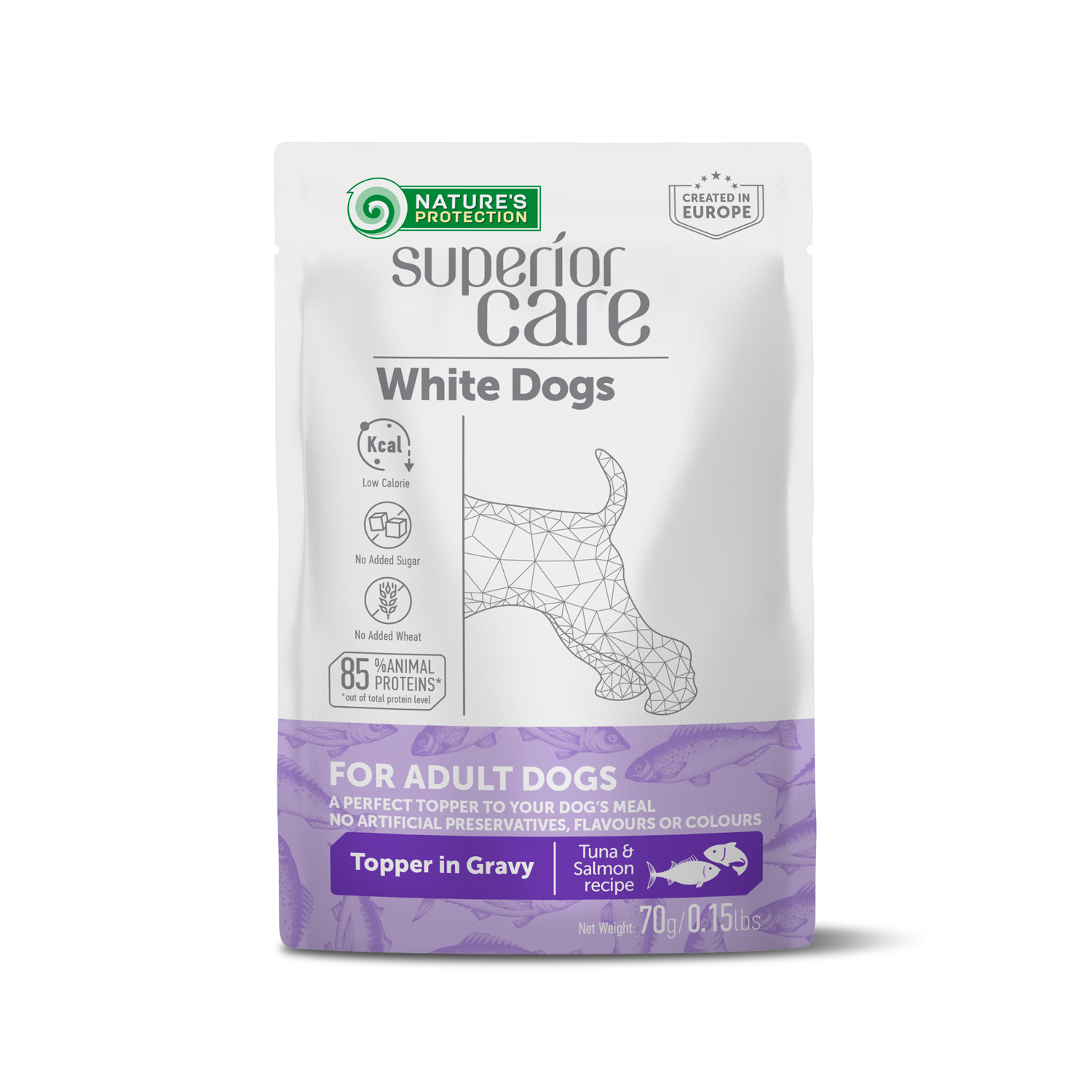 White Dogs Adult All Breeds with Tuna and Salmon, вологий корм з тунцем та лососем для дорослих собак усіх порід з білою шерстю, 70 г