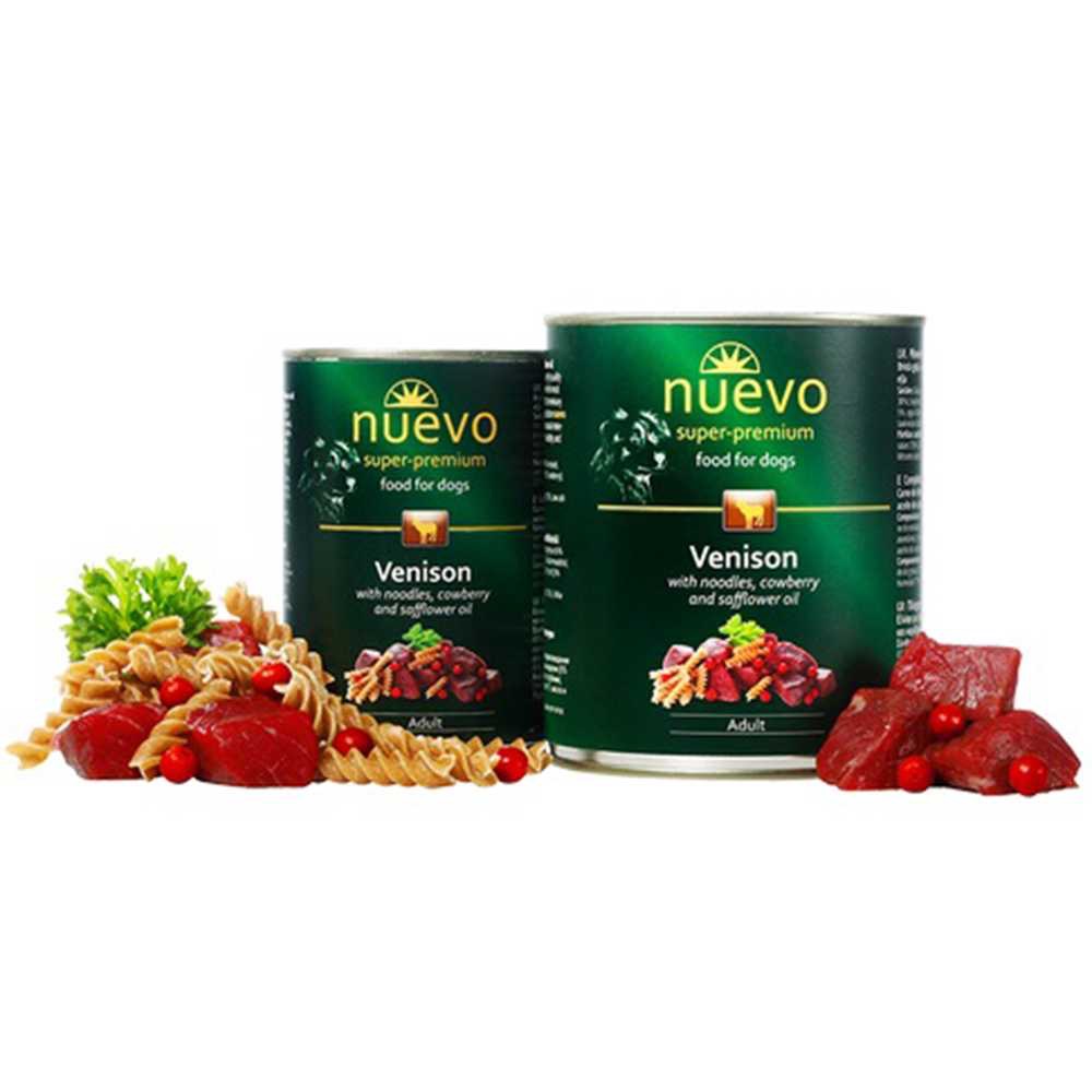Вологий корм NUEVO ADULT з олениною, макаронами, брусницею та сафлоровою олією для дорослих собак 800г