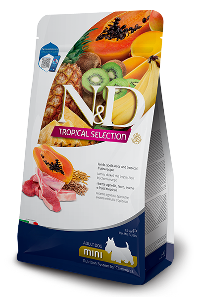 Низькозерновий сухий корм Farmina N&D Tropical Selection, для дорослих собак дрібних порід, з ягням та тропічними фруктами 1.5 кг