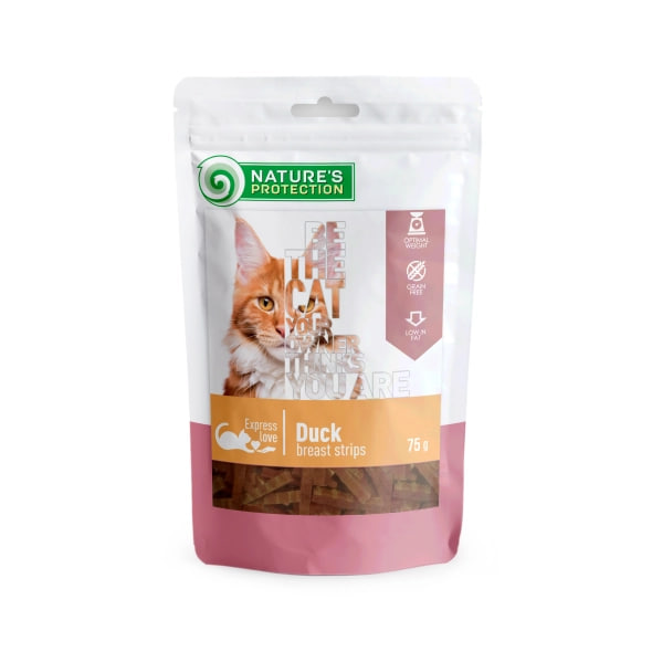 Ласощі для котів, смужки з качиної грудки, Nature's Protection, Snacks For Cats, Duck Breast Strips 75г