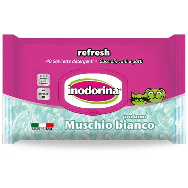 Серветки вологі для собак і котів Inodorina Refresh Muschio Bianco з ароматом мускусу, 40 шт