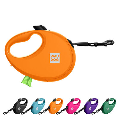 Повідець-рулетка для собак WAUDOG R-leash з контейнером для пакетів, світловідбивна стрічка