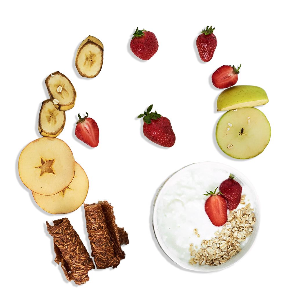 Apple-yogurt pastila with strawberries, bananas and oatmeal (100 g)