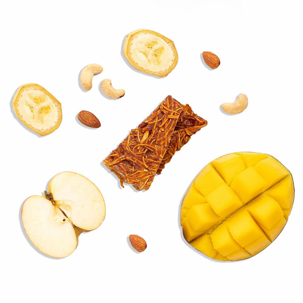 Apple pastila with mango puree, bananas and nuts (100 g)