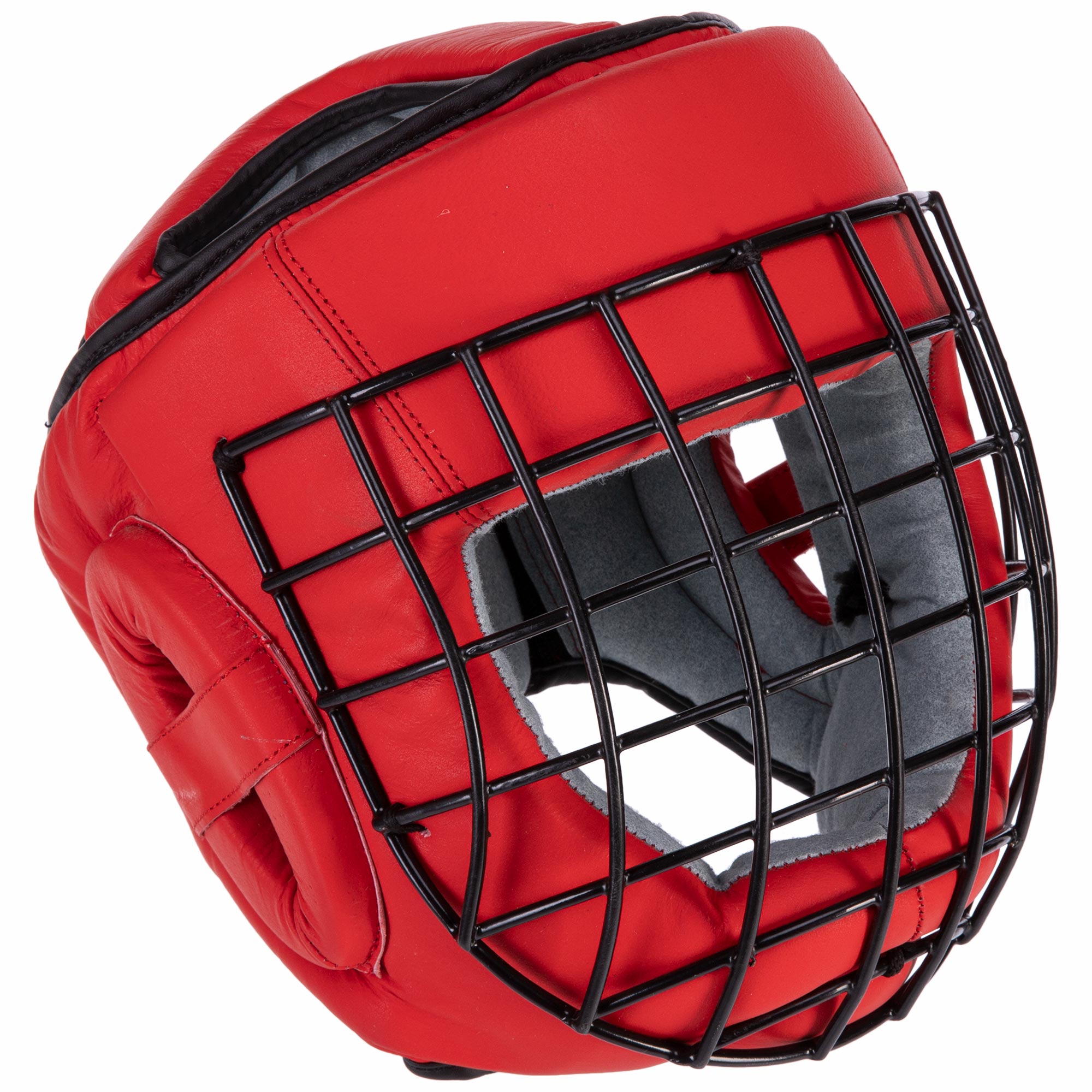 RED KARATE HELMET WITH GRID
