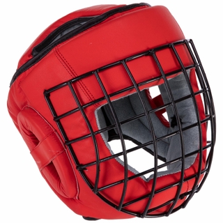 RED KARATE HELMET WITH GRID
